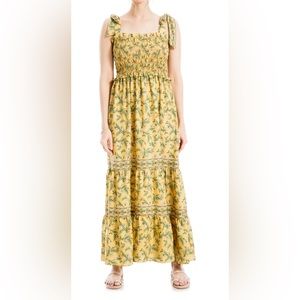 Max Studio Floral Smocked Dress Womens Size:S Gold/Berry Floral Plumage (NWT)